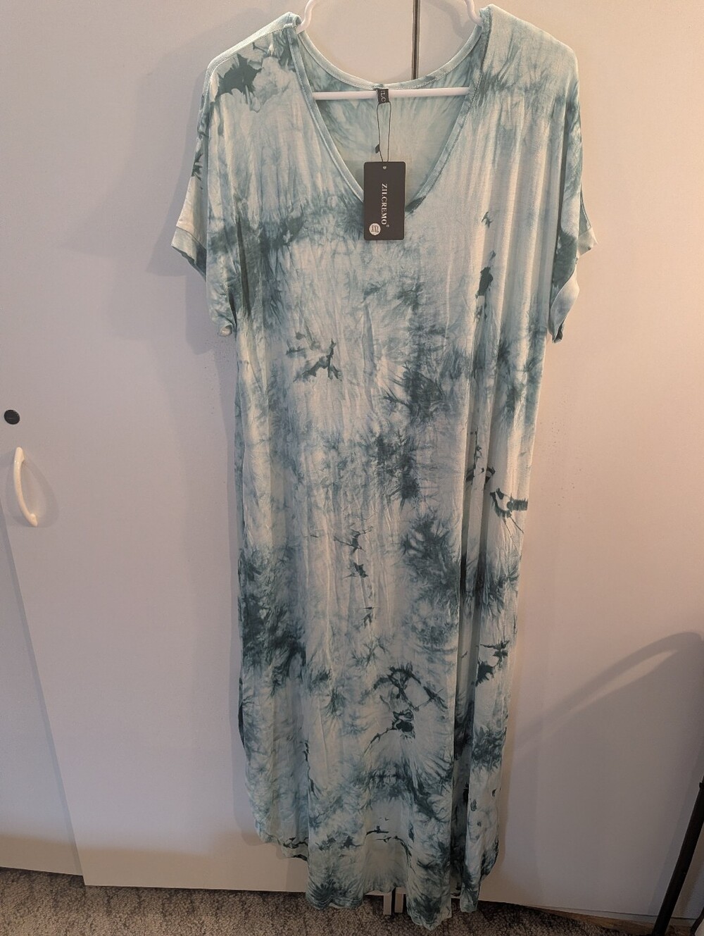 Zilcremo Woman's XXL Tie-Dye Maxi Dress in Seafoam Green and Teal NWT